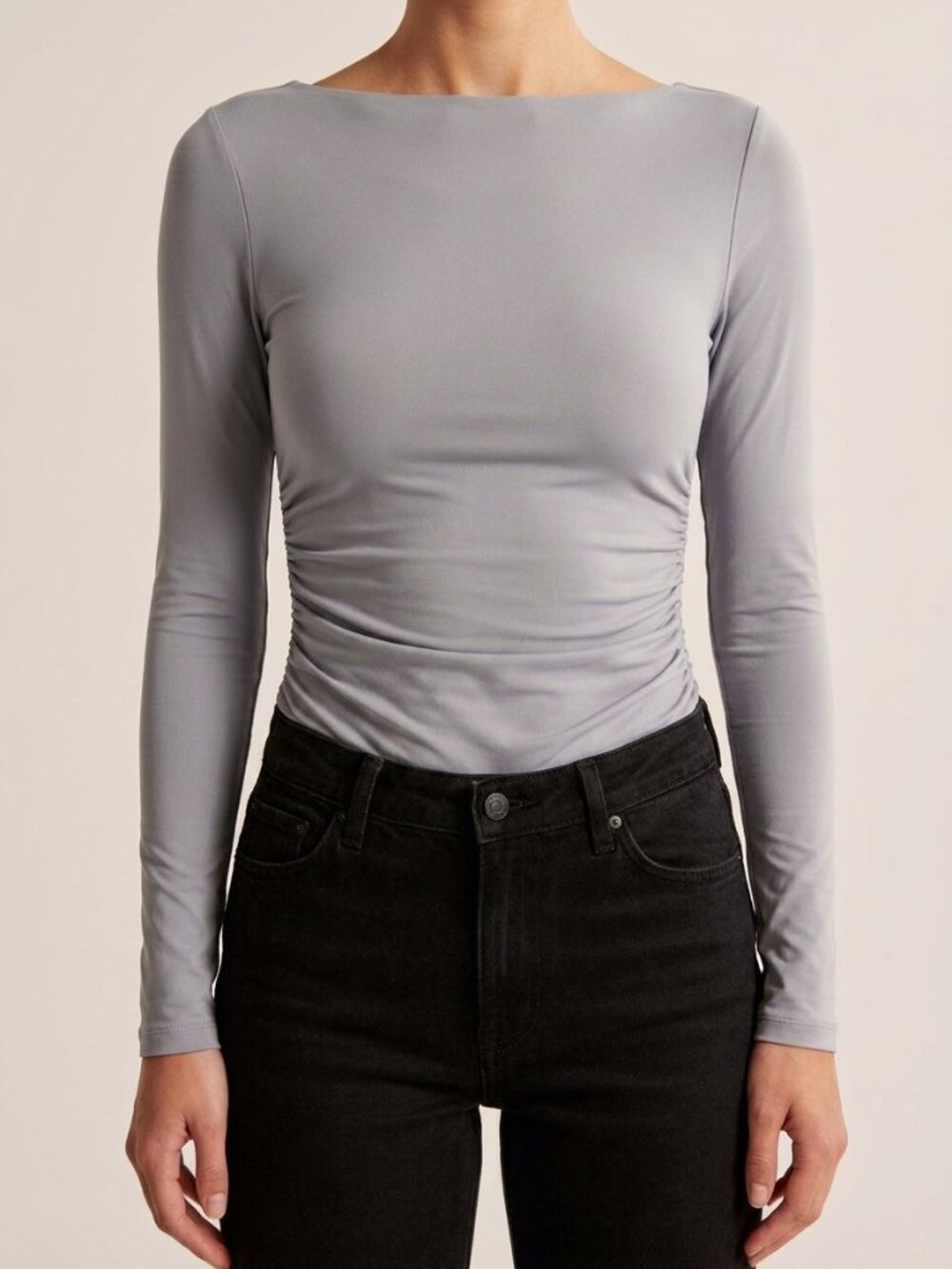 Abercrombie & Fitch Ava Long-Sleeve Sculpt Matte Bodysuit Steel Grey | Size XS